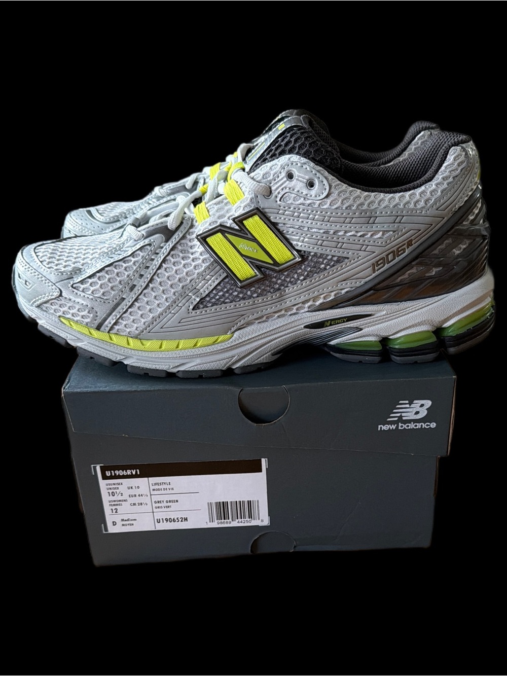 New Balance U1906R Gray Runners with Neon Yellow Unisex M/10.5 W/12 - Picture 2 of 13